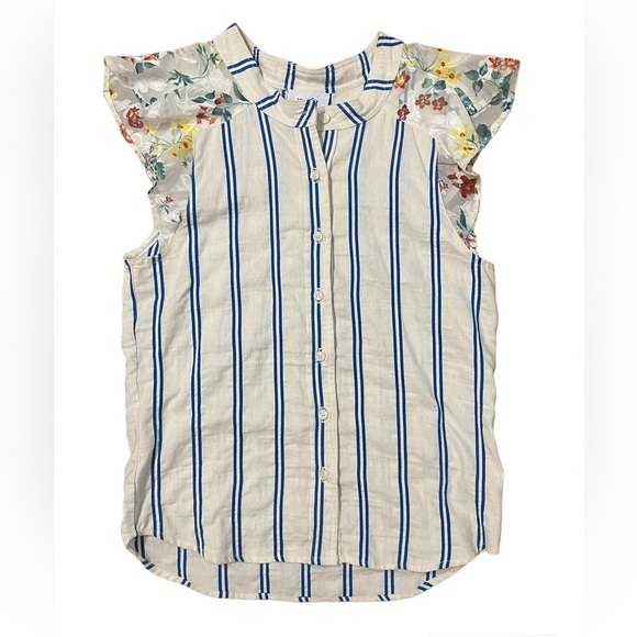 KOCH Womens Shirt Palm Top XS Blouse Button Contrast Floral‎ Stripe Short Sleeve - Picture 1 of 11